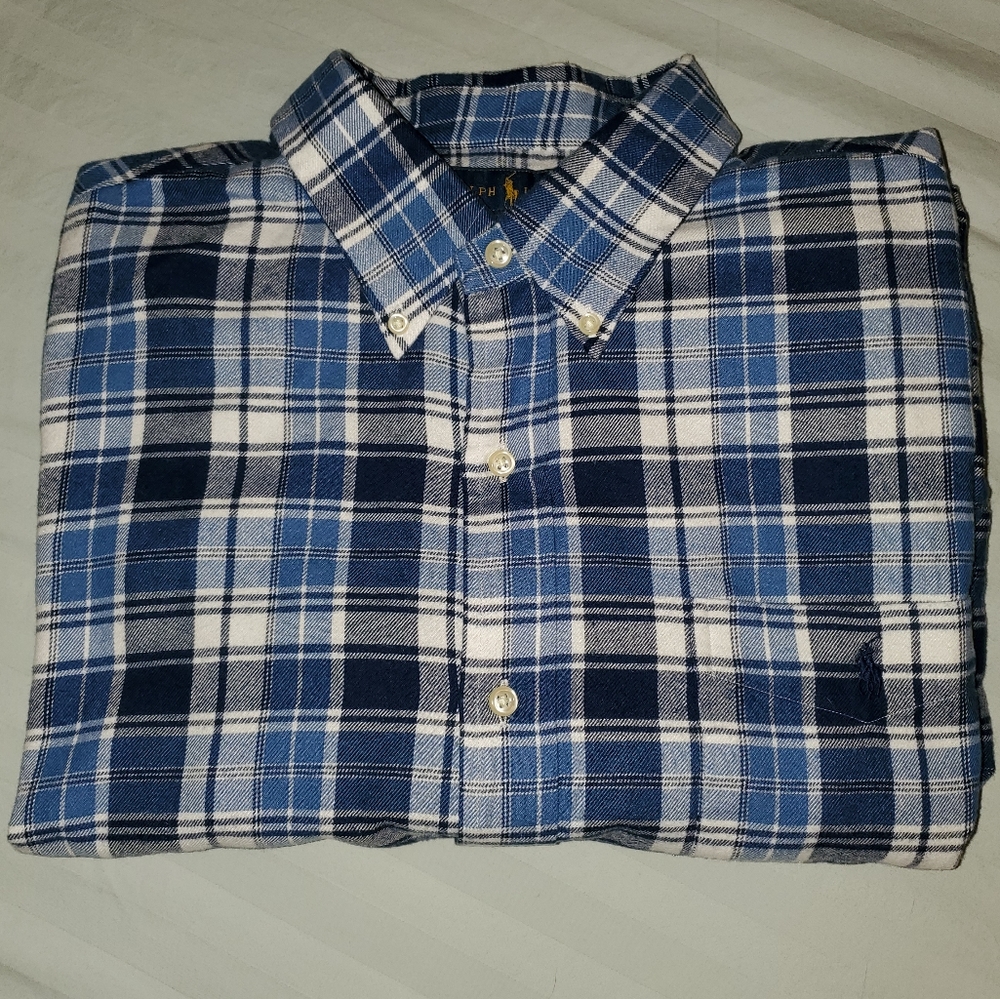 Polo Ralph Lauren Flannel Men's Performance Blue Plaid Button Up Size: XXL